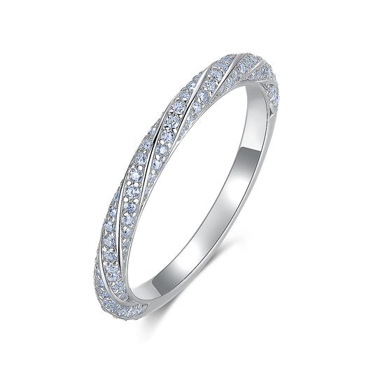 Twisted pavé lab grown diamond stacking ring in sterling silver isolated on white background