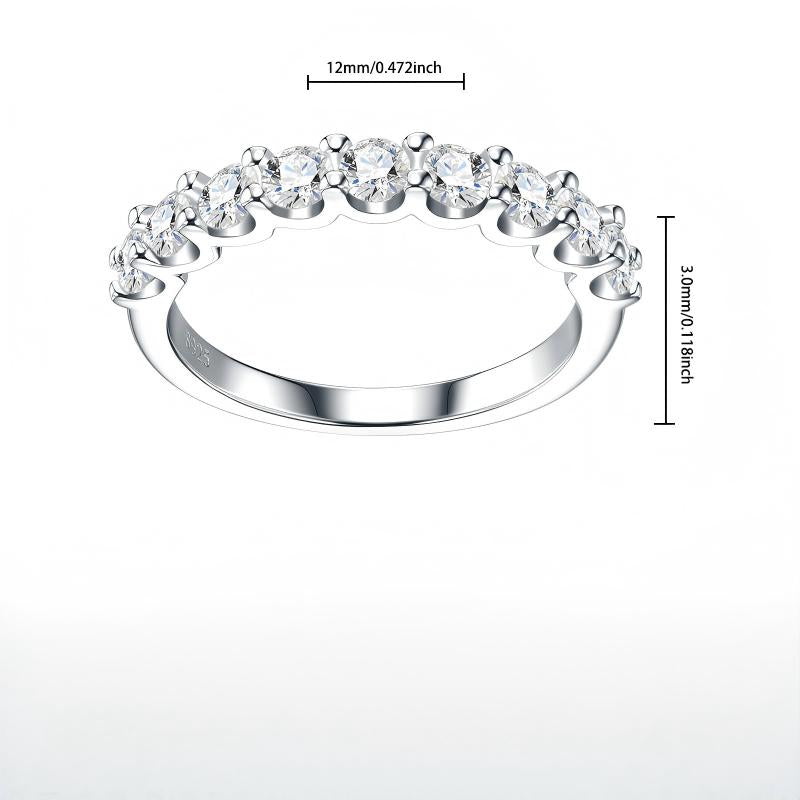 Dimensions and measurement guide for the U-shape moissanite stackable half eternity band.